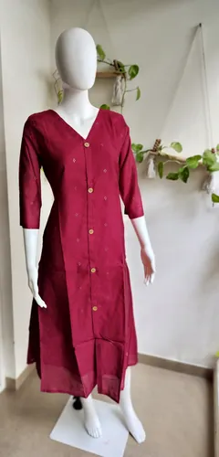 Premium Silk Cotton Aline Kurti - Magenta